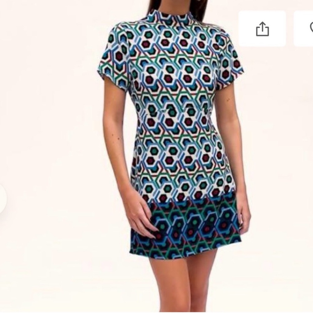 Zara Retro Geometric Mod MockNeck Mini Dress  Size Large New With Tag